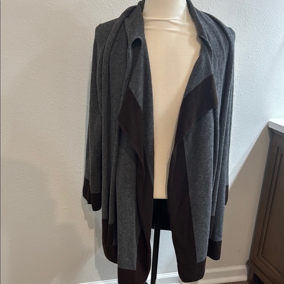 Lauren Ralph Lauren Gray and Brown Knit Cardigan Sweater - Picture 1 of 6